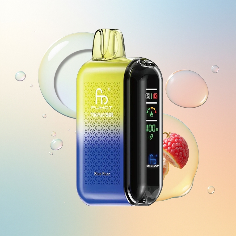 Fumot Tornado 20000 Puffs Suomi Tukku Sininen Vadelma Dual Mesh Coil 20ml 850mAh Älykäs Näyttö Ilmanvirtaus 2 Nikotiini Yksittäinen Moottori