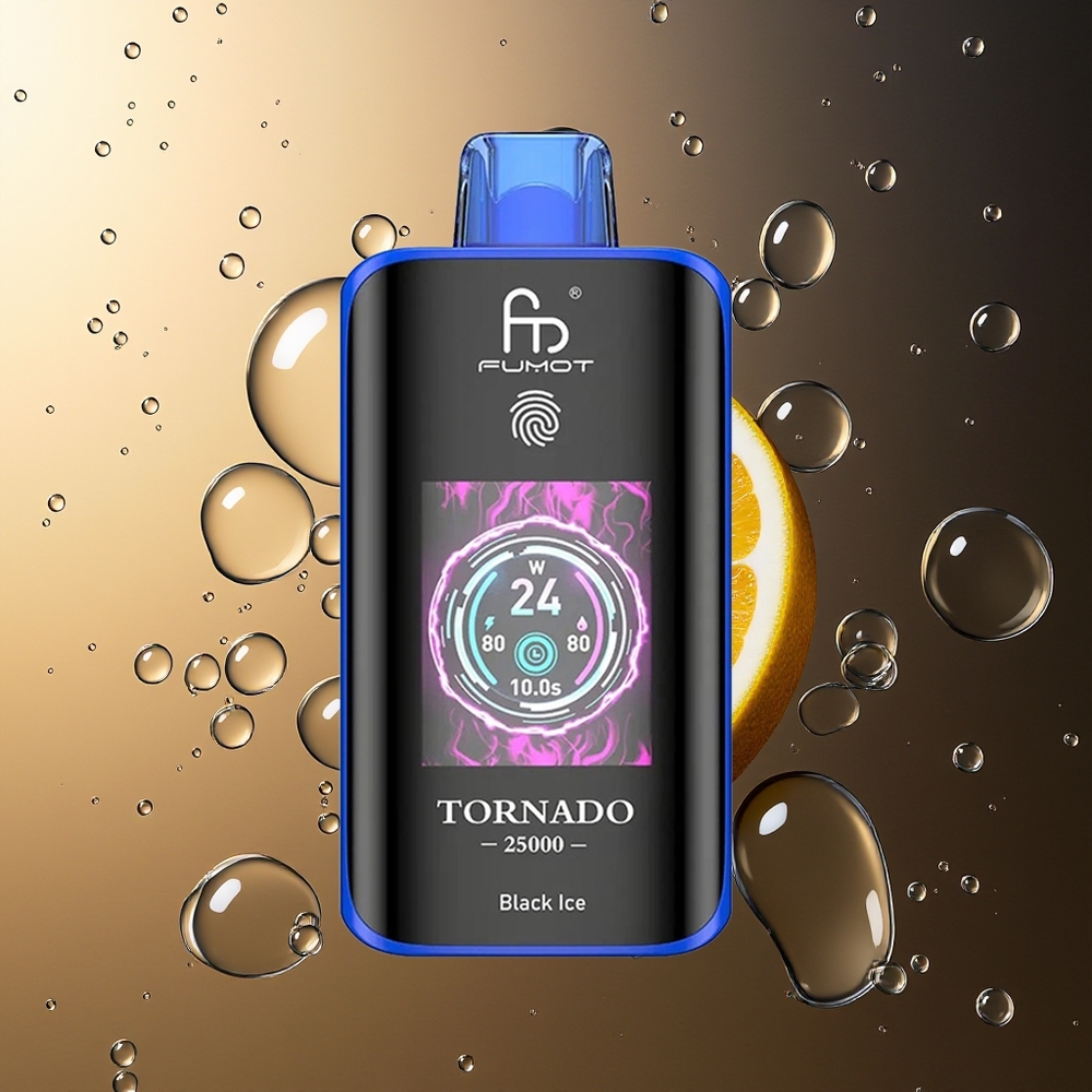 Fumot Tornado 25000 Puffs Finland Tukku Musta Jää HD Näyttö 700mAh Akku 20ml Type-C