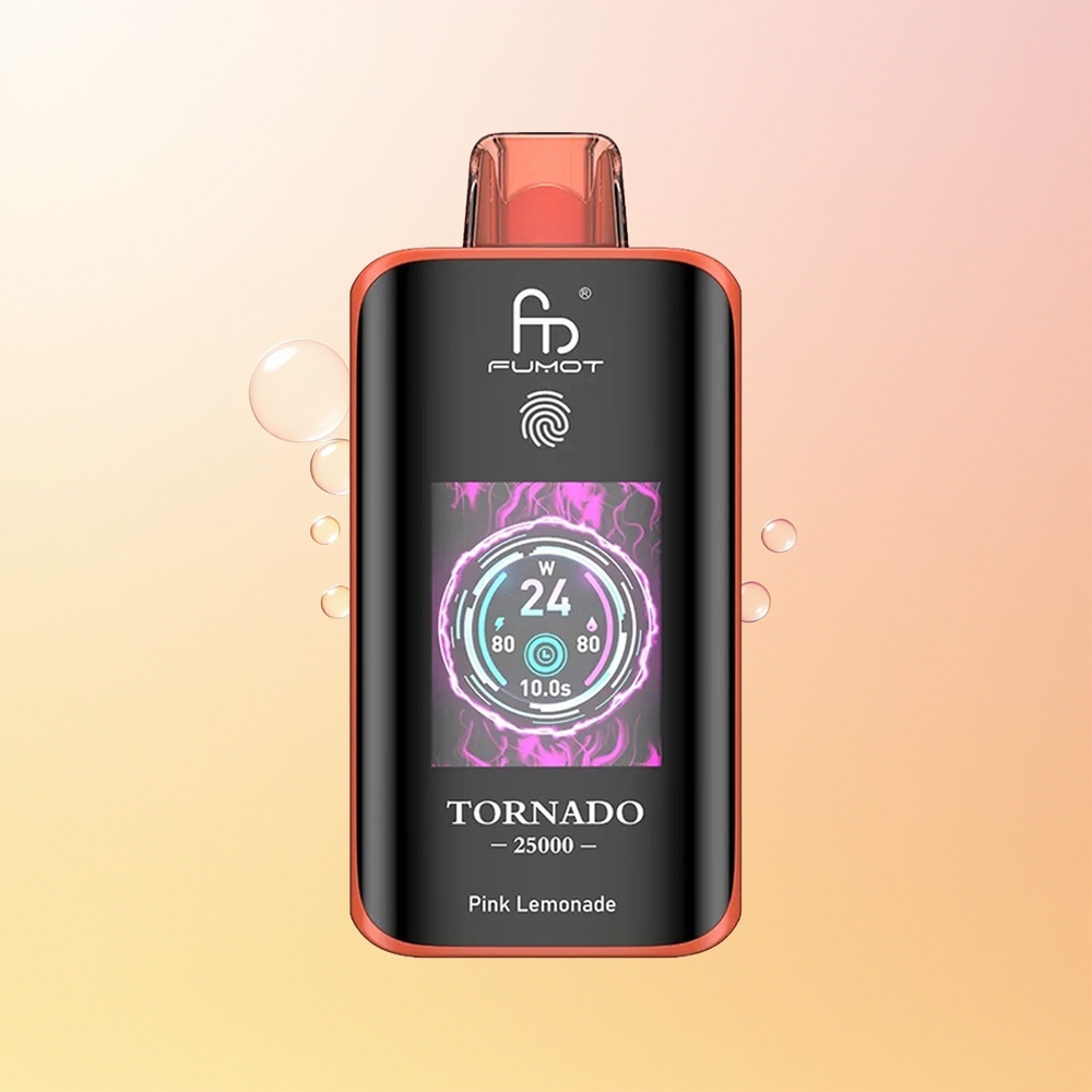 Fumot Tornado 25000 Puffs Finland Tukku Vaaleanpunainen Sitruunalimonadi HD Näyttö 700mAh Ladattava Paristo 20ml Esitäytetty Neste 0/2/3/5 Nikotiini Type-C Lataus