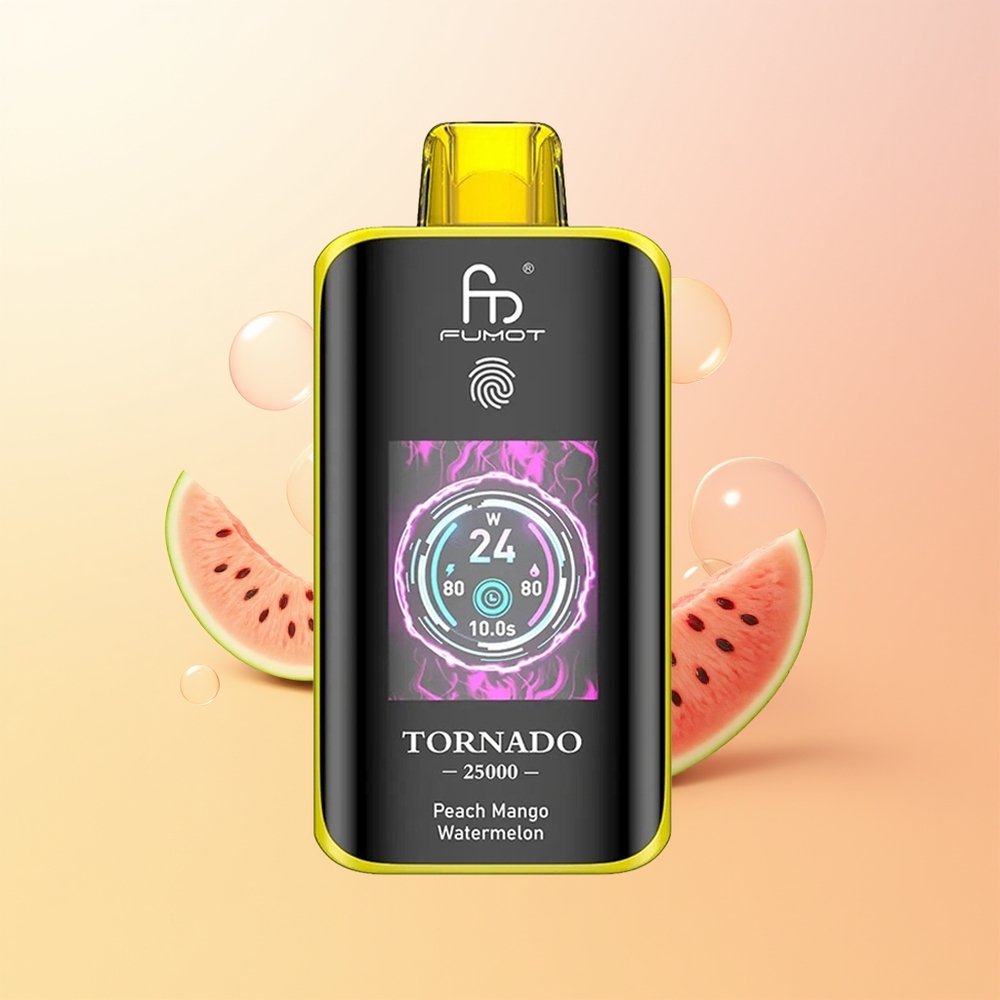 Fumot Tornado 25000 Suutusta Finland Tukku Persikka Mango Vesimeloni HD Näyttö 700mAh Akku 20ml Nestemäki Type-C Lataus