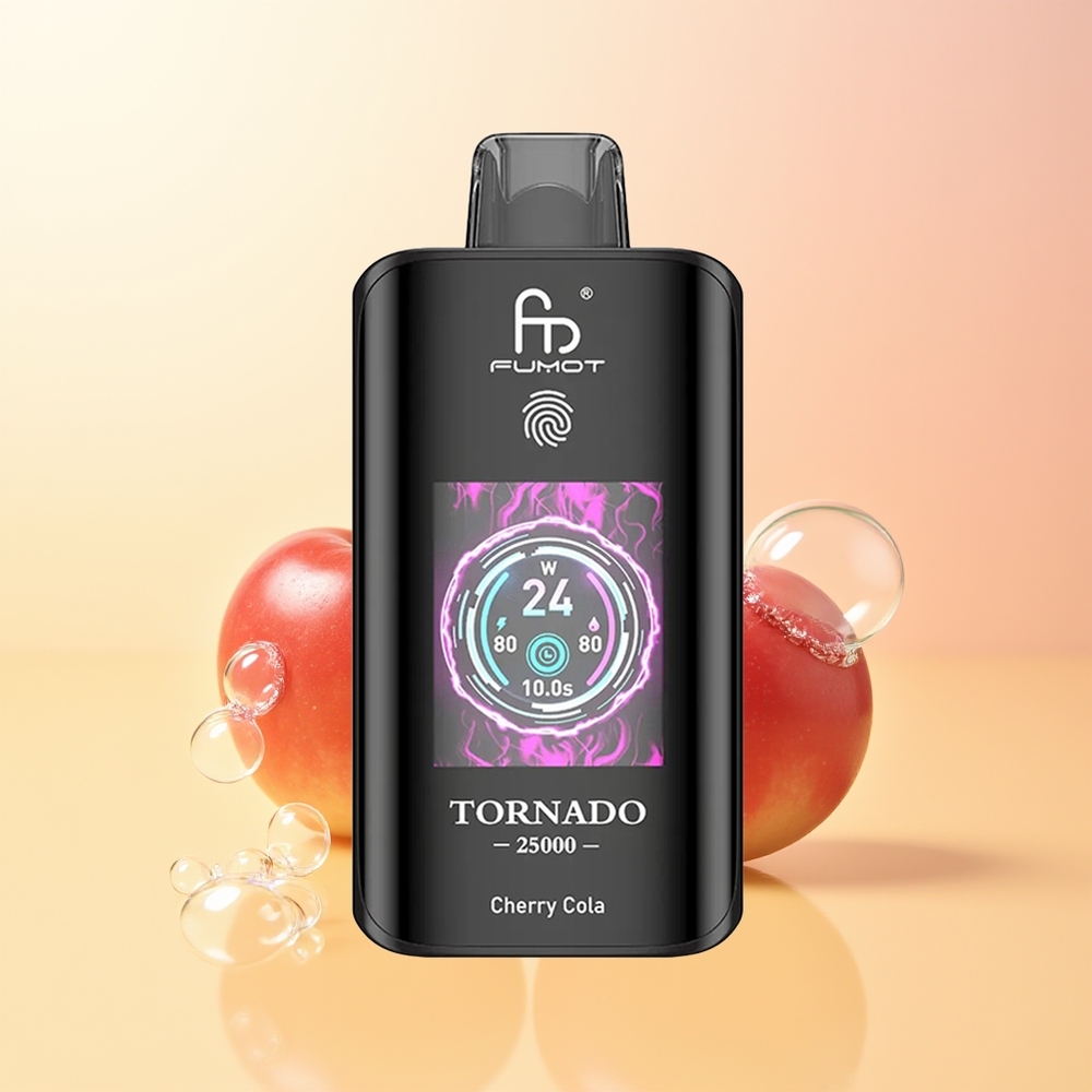 Fumot Tornado 25000 Tuhkaa Suomi Tukku Kirsikkakola HD Näyttö 700mAh Akku 20ml Nestettä Type-C Lataus