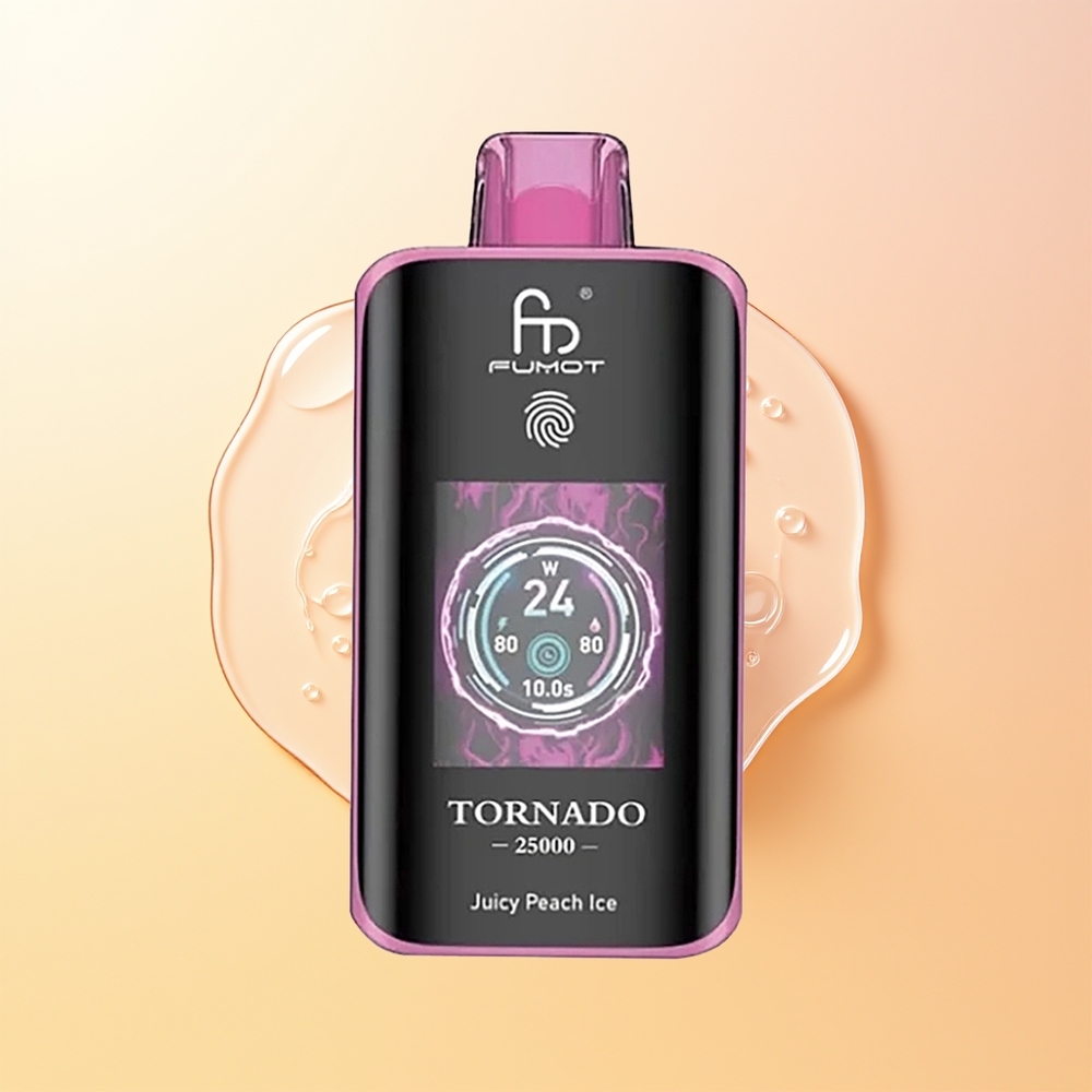 Fumot Tornado 25000 Tuhkaa Suomi Tukku Mehevä Persikka Jää 700mAh 20ml Type-C HD-Näyttö