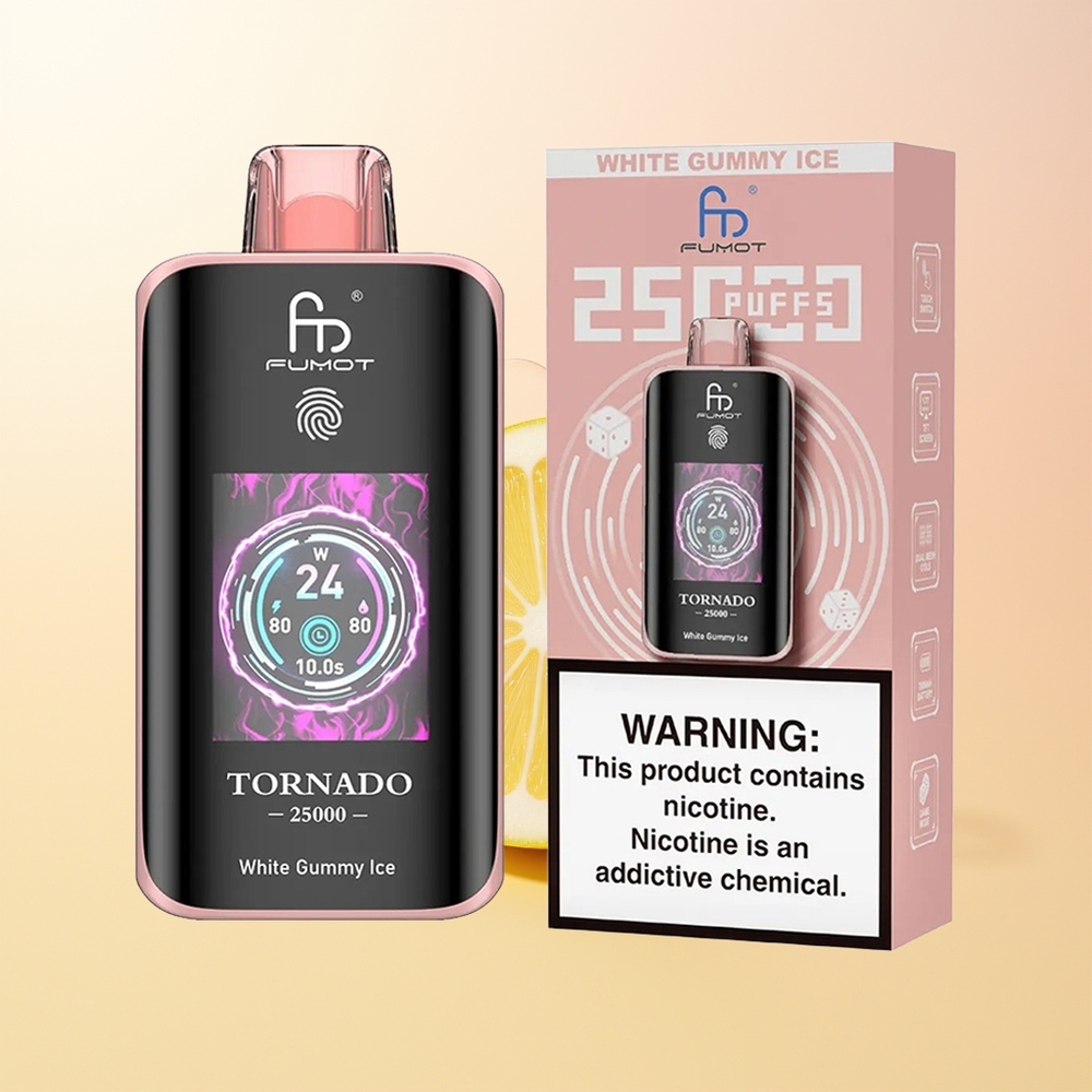 Fumot Tornado 25000 Tupakkia Finland Tukku Valkoinen Kumi Jää HD Näyttö 700mAh Akku 20ml Täytetty Nikotiini Type-C Lataus
