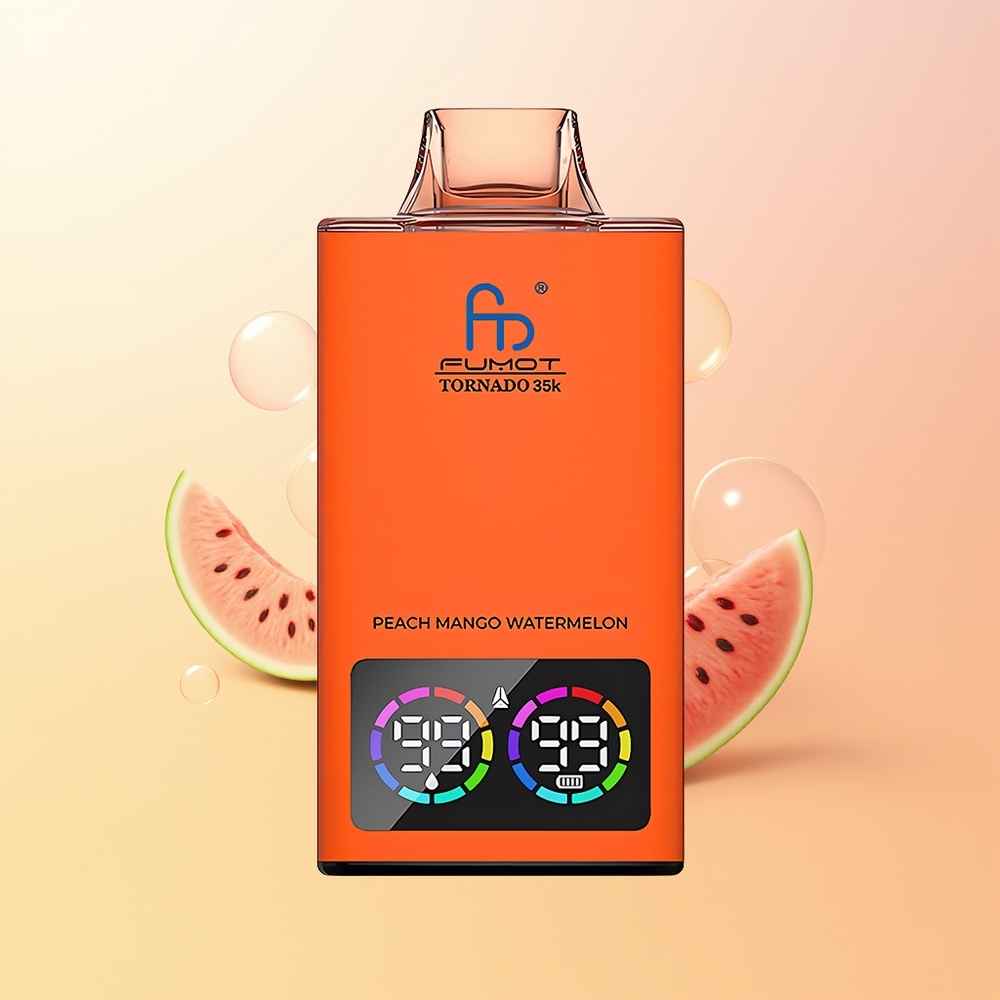 Fumot Tornado 35000 Suomi Tukku Persikka Mango Vesimeloni Dual Mesh Coil RGB Valot 15ml E-Neste USB-C Pikalataus