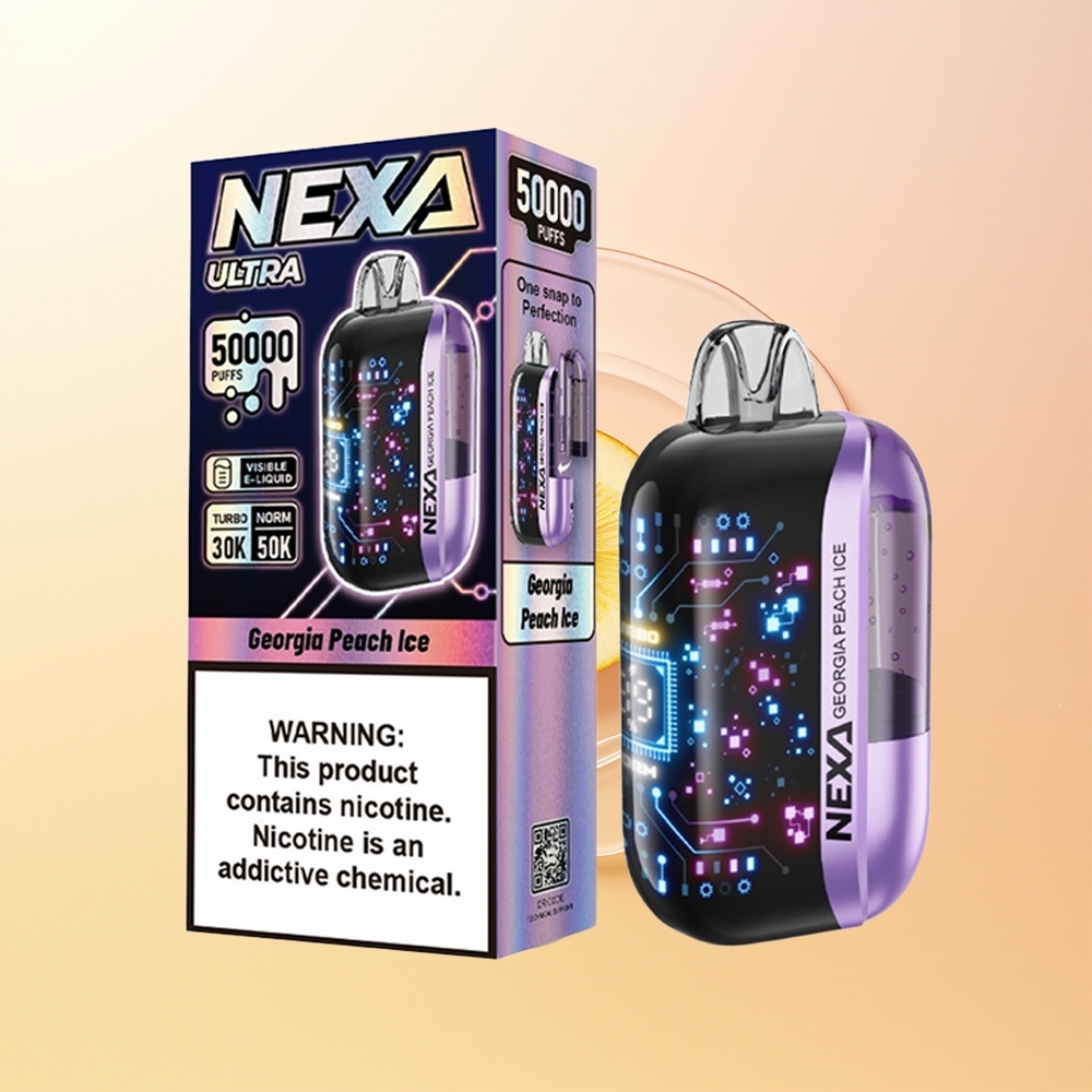NEXA Ultra 50000 Puffs Finland Tukku Georgia Persikka Jää 20ml 800mAh 5 09ohm Dual Mesh 3d Kaareva Näyttö Type-C