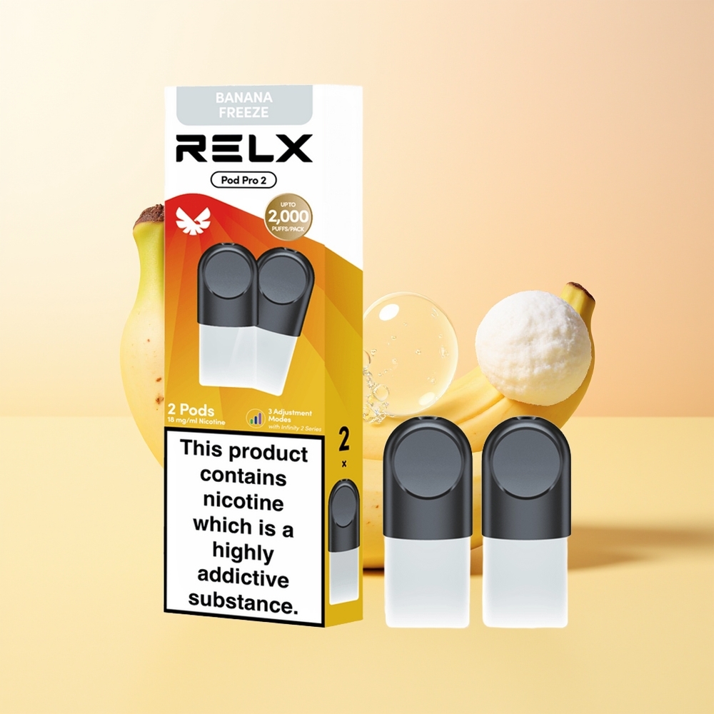 RELX Pod Pro 2 600 Suuta Finland Tukku Jäädyke-Banaani 19ml 3 Jännitemuotoa (Eco Smooth Boost) 2/3 Patruunaa/pakkaus