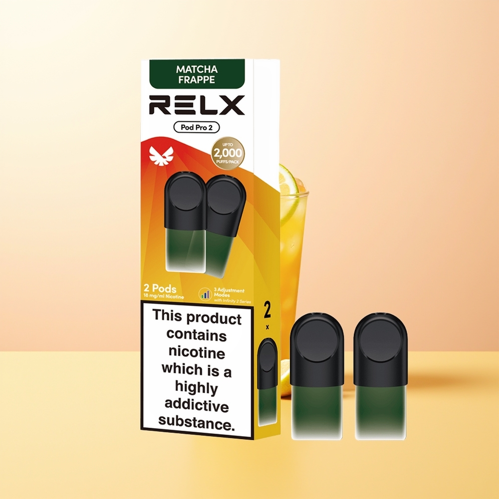 RELX Pod Pro 2 600 Suuta Finland Tukku Tee-Matcha Frappee Tee 19ml 2/3 kpl 3 jännitetyyppiä (Eco 55W Smooth 65W Boost 8W)