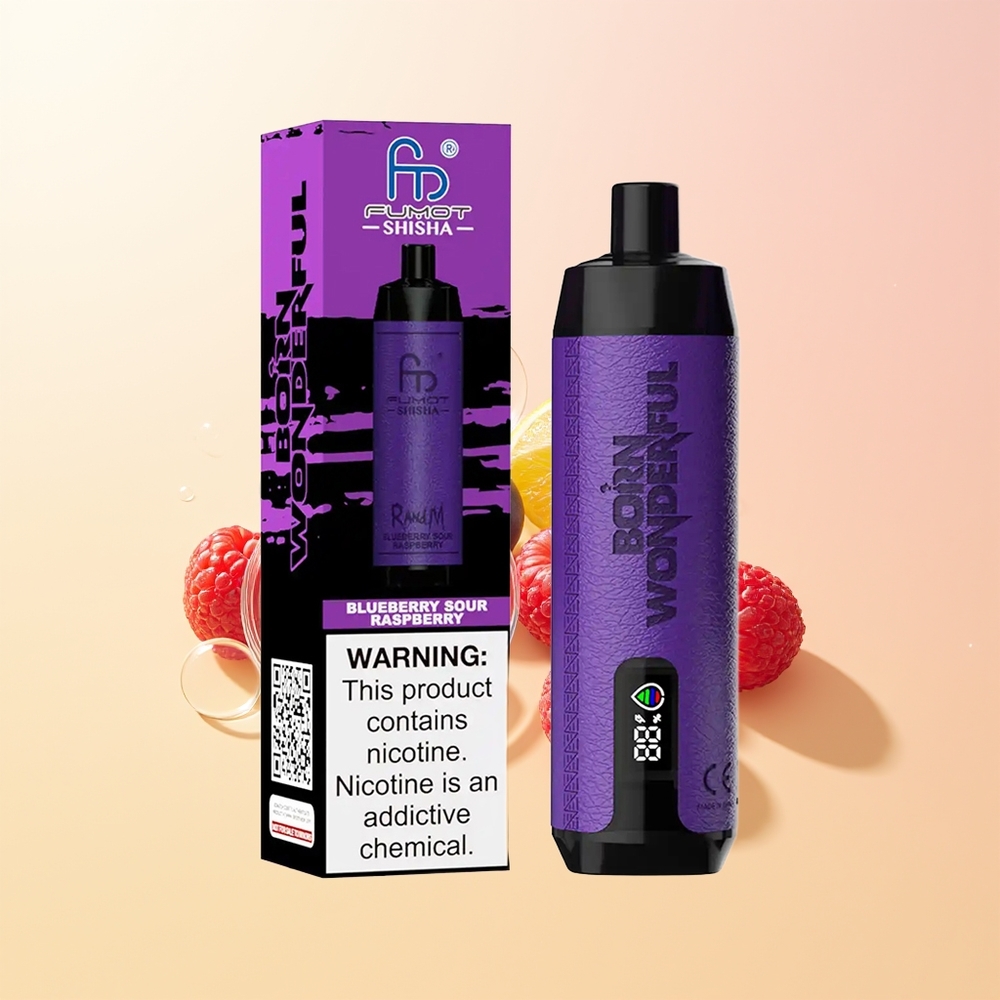 RandM Fumot Shisha 10000 Puffs Finland Tukku Mustikka-Hapanvadelma LED Type-C 06ohm Mesh 18ml 850mAh 05 Nikotiinia