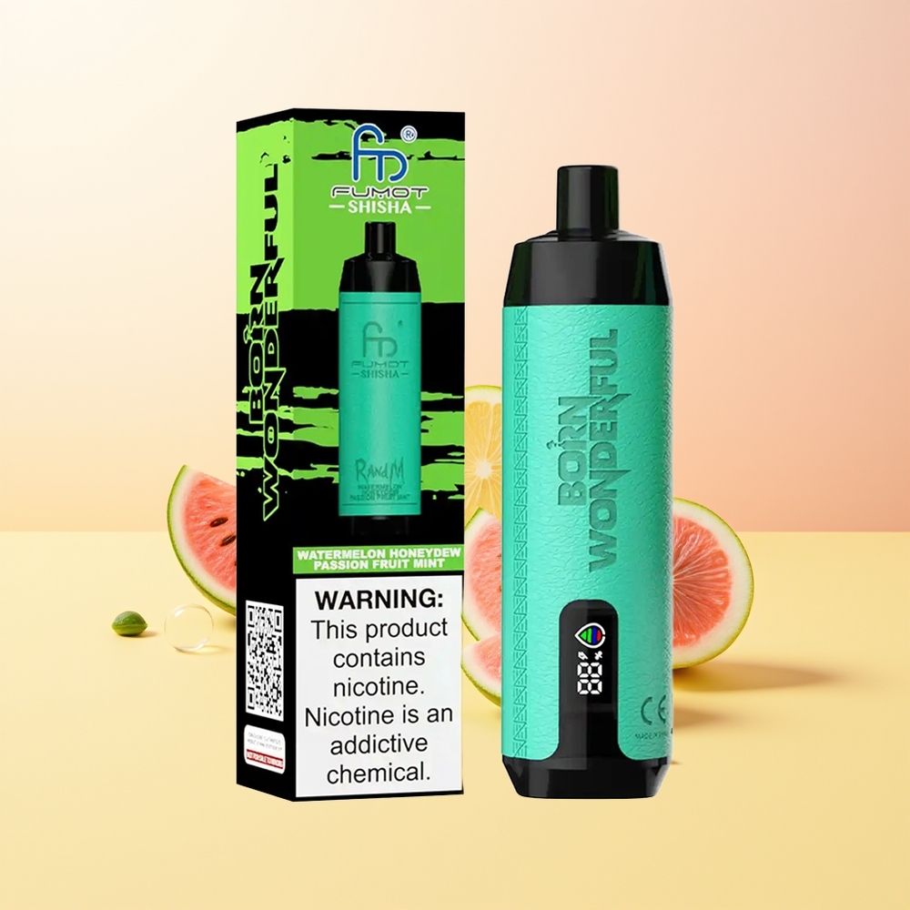 RandM Fumot Shisha 10000 Puffs Finland Tukku Vesimeloni Hunajameloni Passiohedelmä Mint LED 18ml 850mAh Type-C 05 Nikotiini
