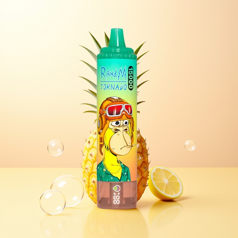 RandM Fumot Tornado 15000 Puffs Finland Tukku Ananas-Jää LCD Näyttö Type-C USB Mesh Käämit 25ml Nestemäärä 850mAh Akku