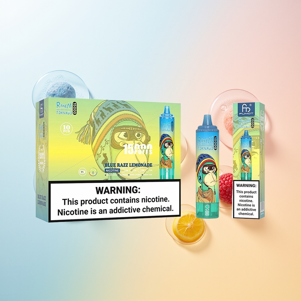 RandM Fumot Tornado 15000 Puffs Finland Tukku Sininen Vadelma-Limonadi Mesh LCD USB-C