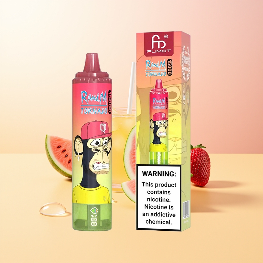 RandM Fumot Tornado 15000 Puffs Suomi Tukku Mansikka-Arbuusi-Limonadi 25ml 850mAh Mesh LCD Type-C