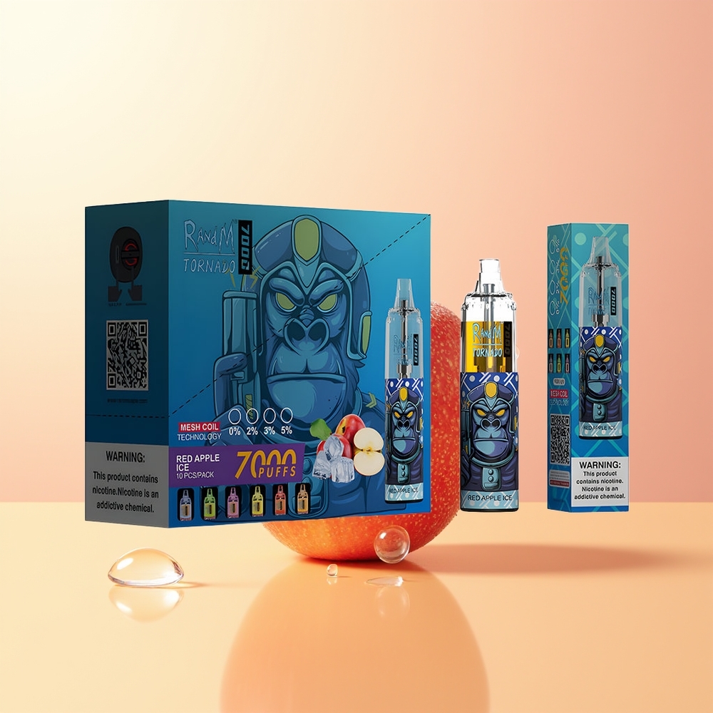 RandM Fumot Tornado 7000 Puffs Suomi Tukku Punainen Omena Jää 14ML 850MAH Mesh Coil Type-C RGB Light Air-Adjustable