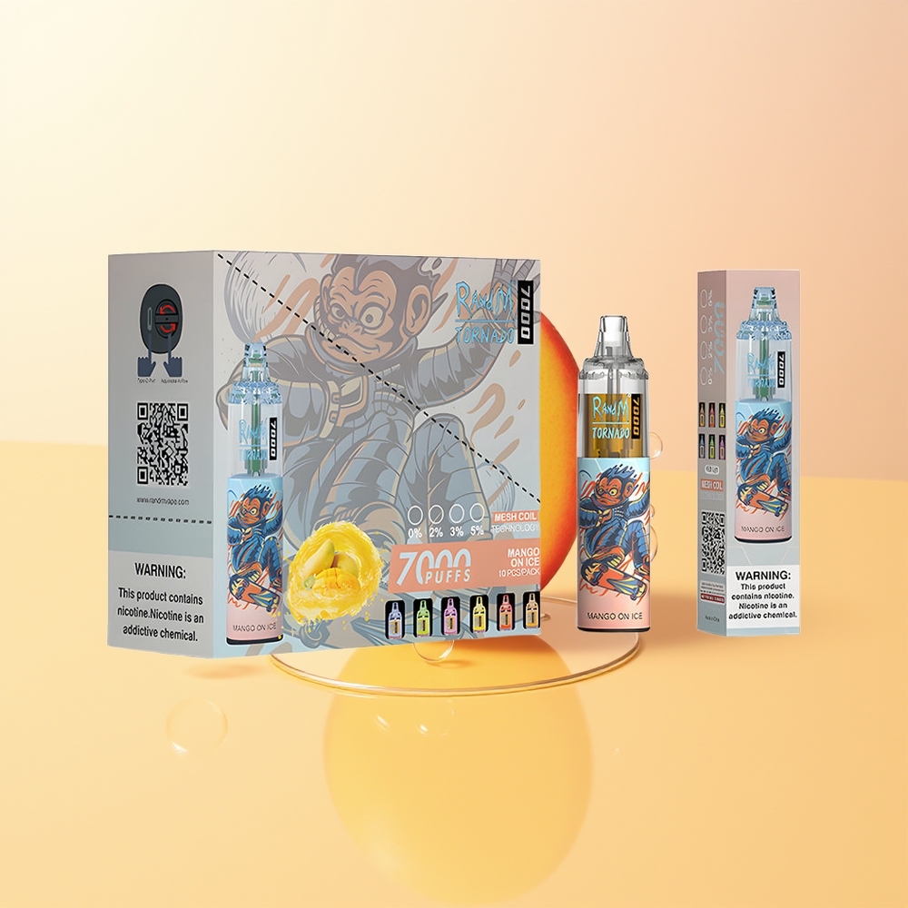 RandM Fumot Tornado 7000 Puhallus Suomi Tukku Mango Jäällä 14ML 850MAH Type-C RGB Mesh Ilman Säätö