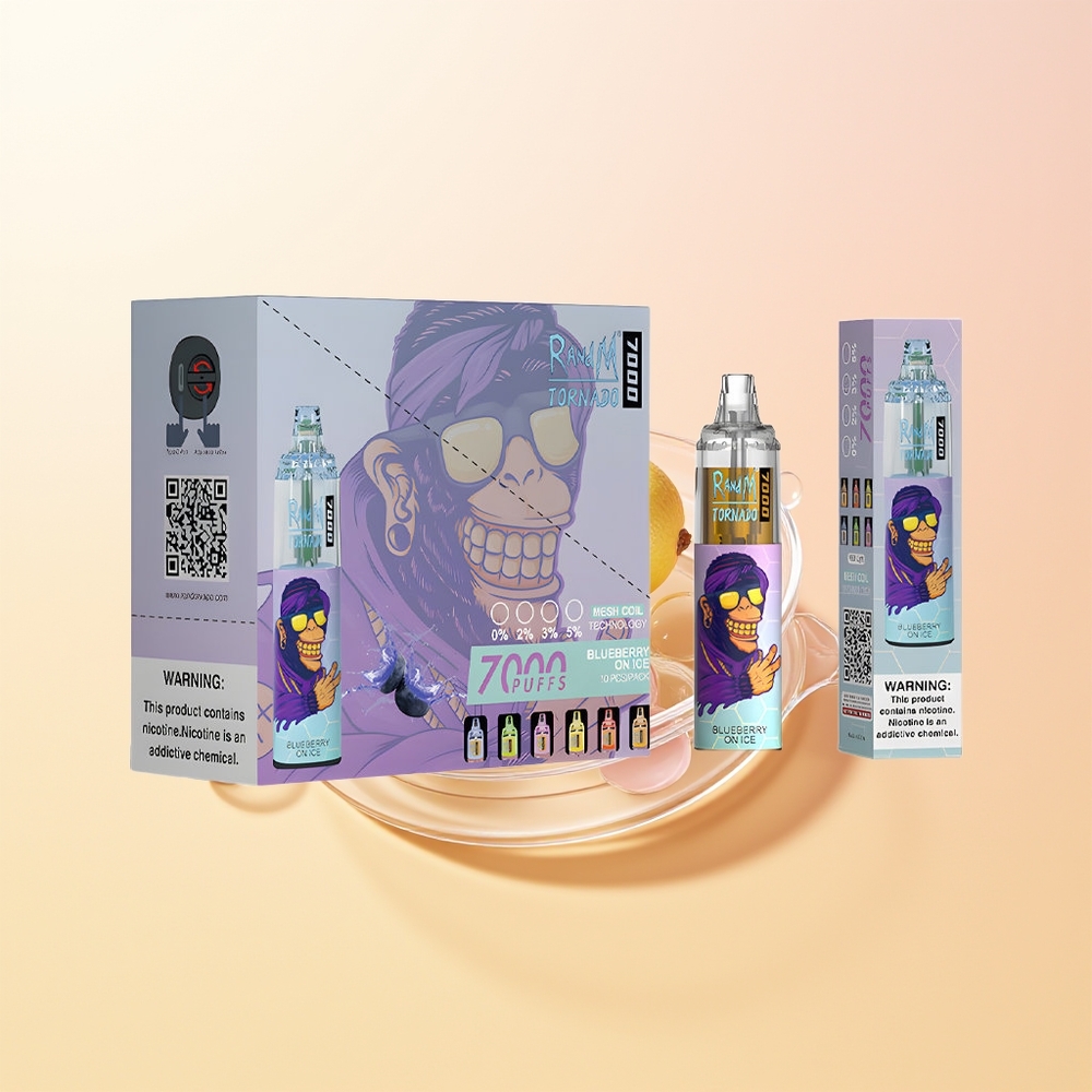 RandM Fumot Tornado 7000 Puhallus Suomi Tukku Mustikka Jäässä 14ML Mesh Type-C RGB Ilmasäädin