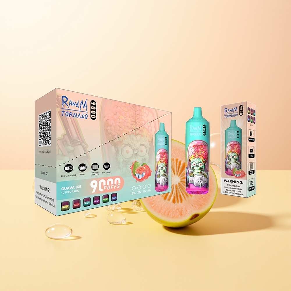 RandM Fumot Tornado 9000 Puffia Suomi Tukku Guava Jää Mesh Coil 18 mL 850 mAh RGB Display 54 Makua