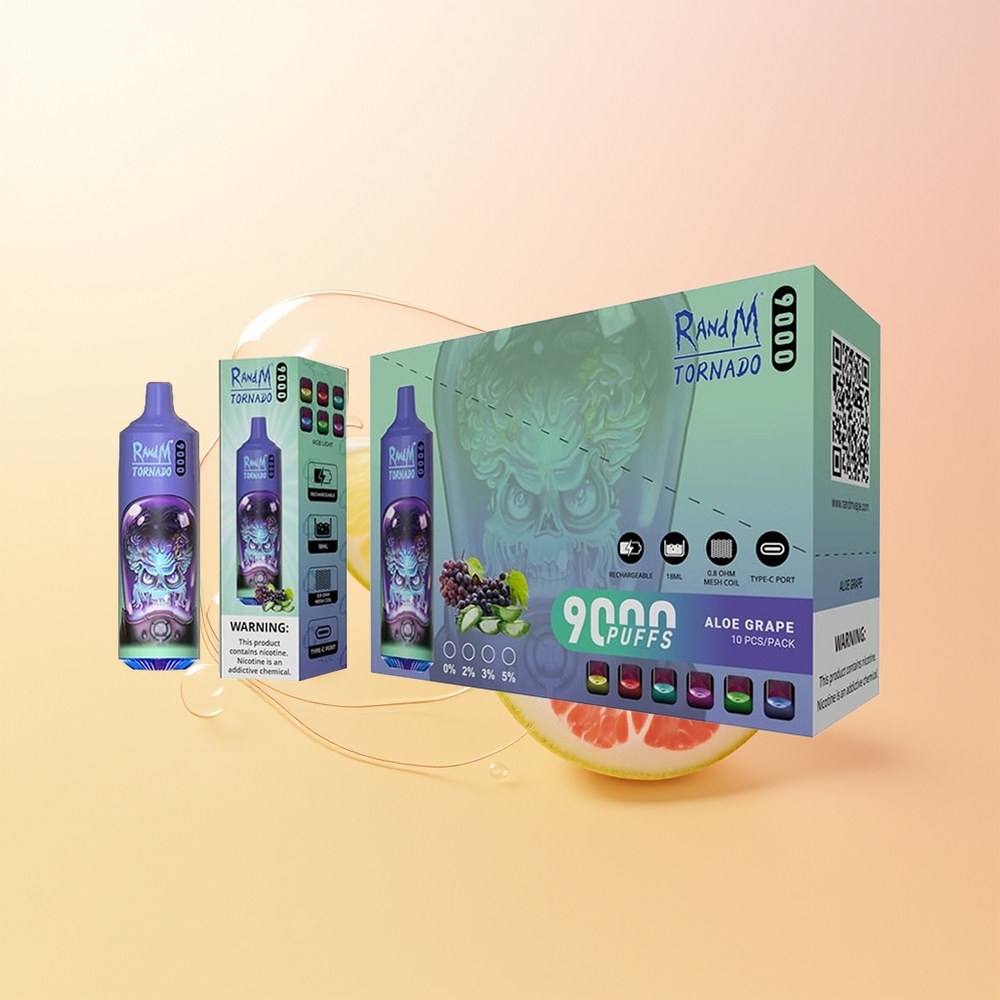 RandM Fumot Tornado 9000 Puffs Finland Tukku Aloe Viinirypäle Mesh Coil RGB Näyttö
