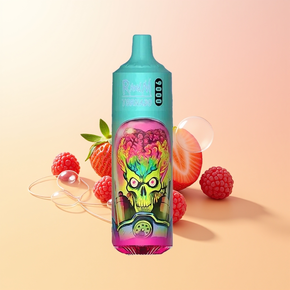 RandM Fumot Tornado 9000 Puffs Finland Tukku Mansikka Vadelma Mesh Coil RGB Näyttö 18 mL 850 mAh Ladattava