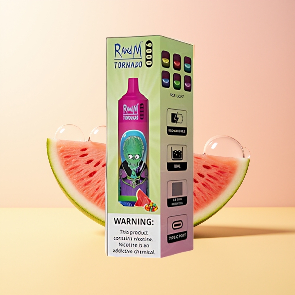 RandM Fumot Tornado 9000 Puffs Finland Tukku Vesimeloni Kuplakumi 850 mAh Ladattava 18 mL Mesh-käämi RGB-näyttö