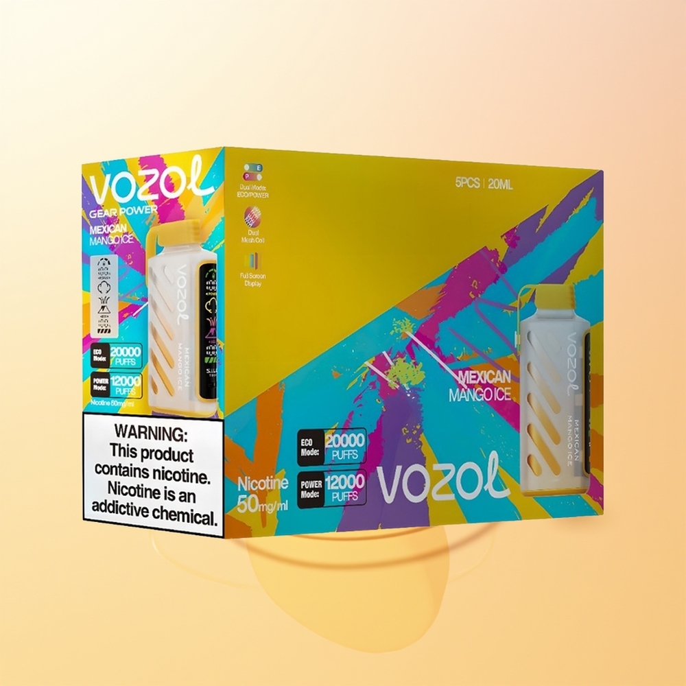VOZOL Gear Power 20000 Puffs Finland Tukku Meksikolainen Mango Jää SiLC Tech Dual Mesh Coil Full Screen Display 20mL 5