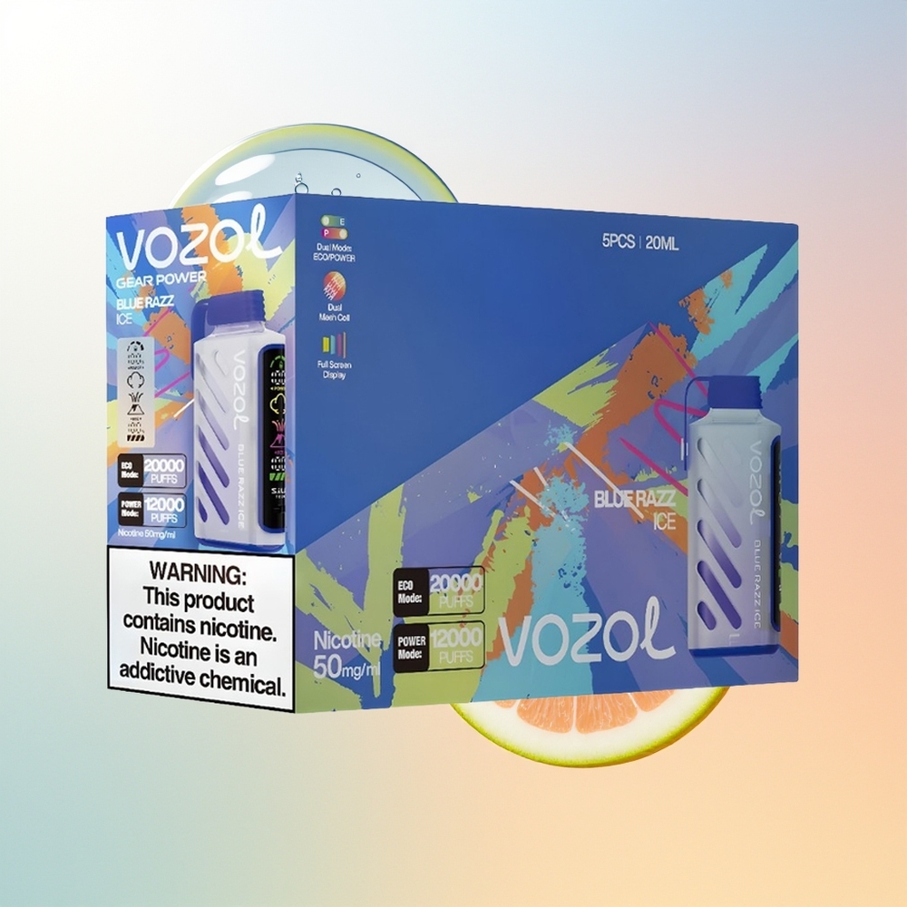 VOZOL Gear Power 20000 Puffs Finland Tukku Sininen Vadelma Jää SiLC Tech Dual Mesh Coil Full Screen Display 20mL 5