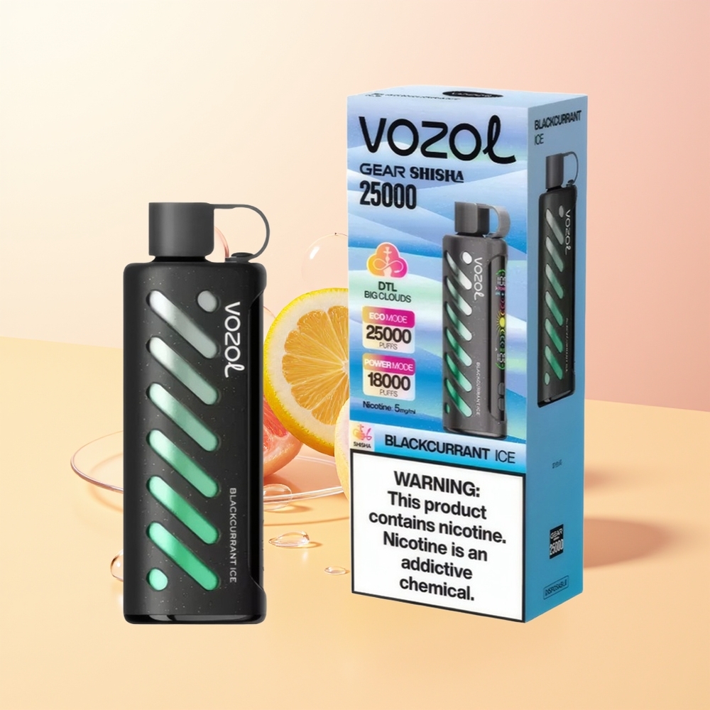VOZOL Gear Shisha 25000 Puffs Finland Tukku Mustaherukka Jää SiLC Tech Dual Mesh 5mg/ml 1000mAh