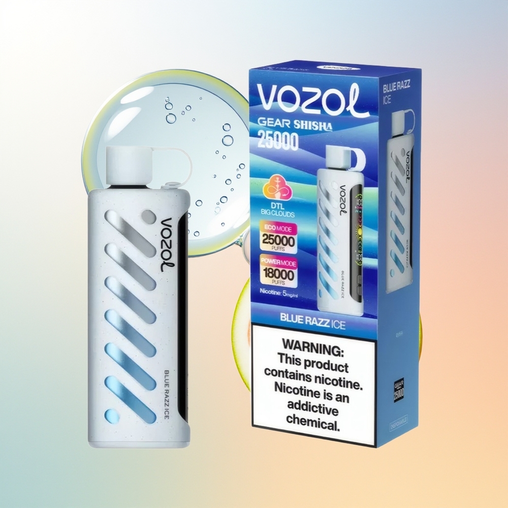 VOZOL Gear Shisha 25000 Puffs Finland Tukku Sininen Vadelma Jää + SiLC Tech Dual Mesh Dual Modes 1000mAh 5mg/ml