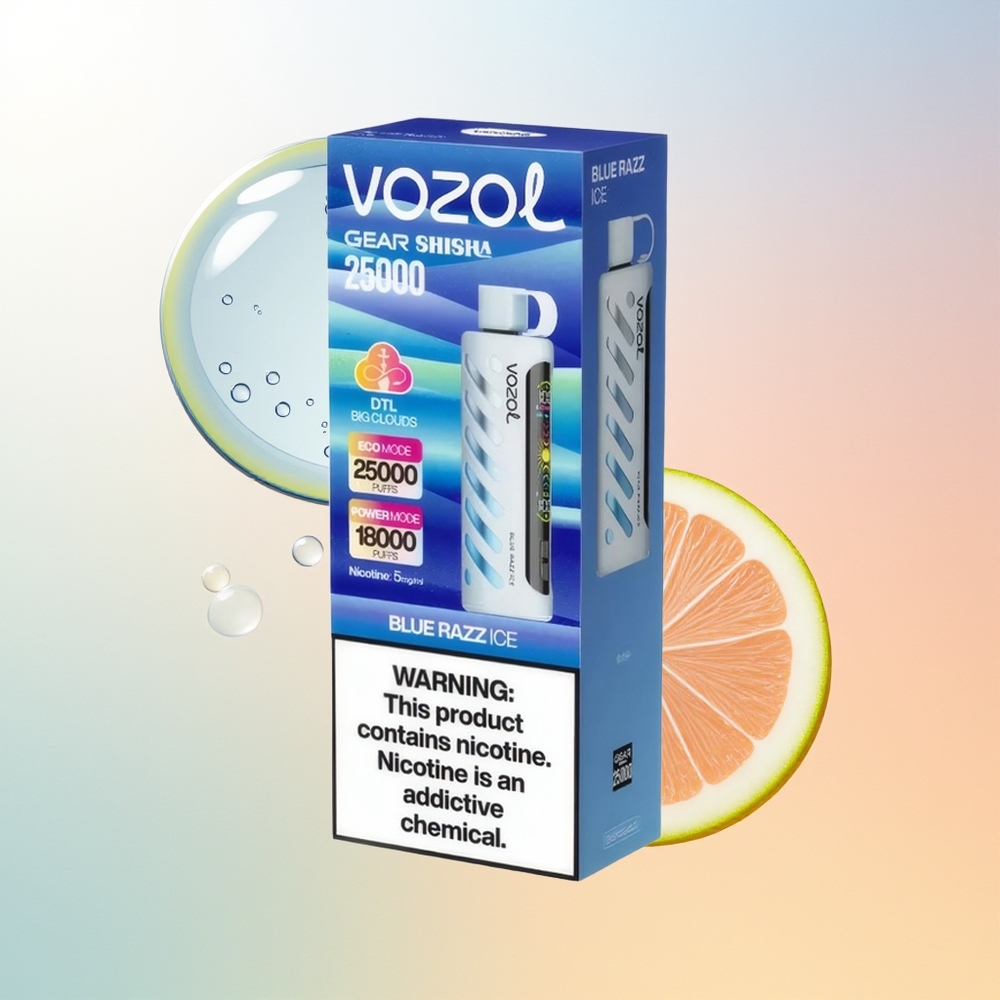 VOZOL Gear Shisha 25000 Puffs Finland Tukku Sininen Vadelma Jää + SiLC Tech Dual Mesh Dual Modes 1000mAh 5mg/ml