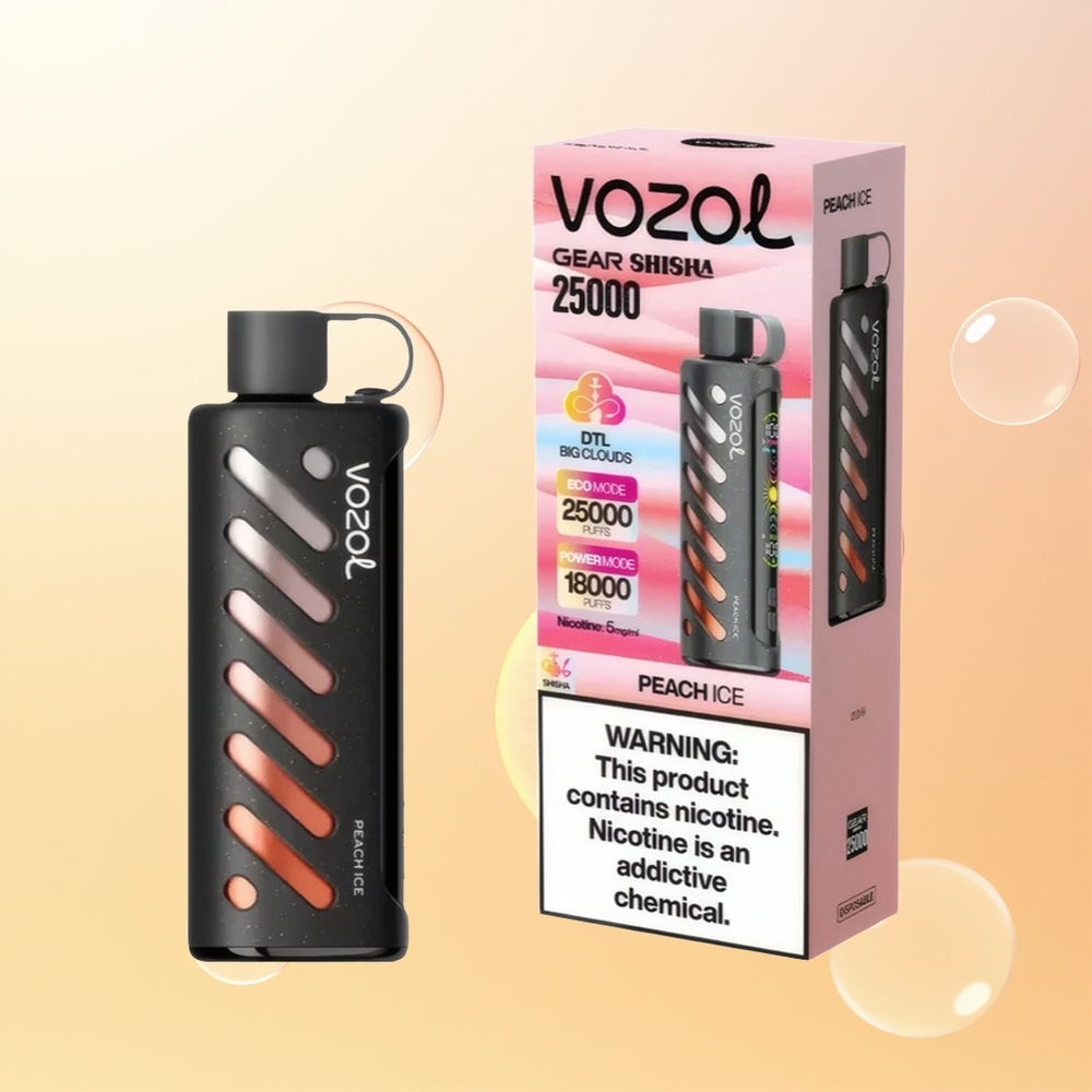 VOZOL Gear Shisha 25000 Tupakka Finland Tukku Persikka Jää SiLC Tech Dual Mesh 5mg/ml 1000mAh