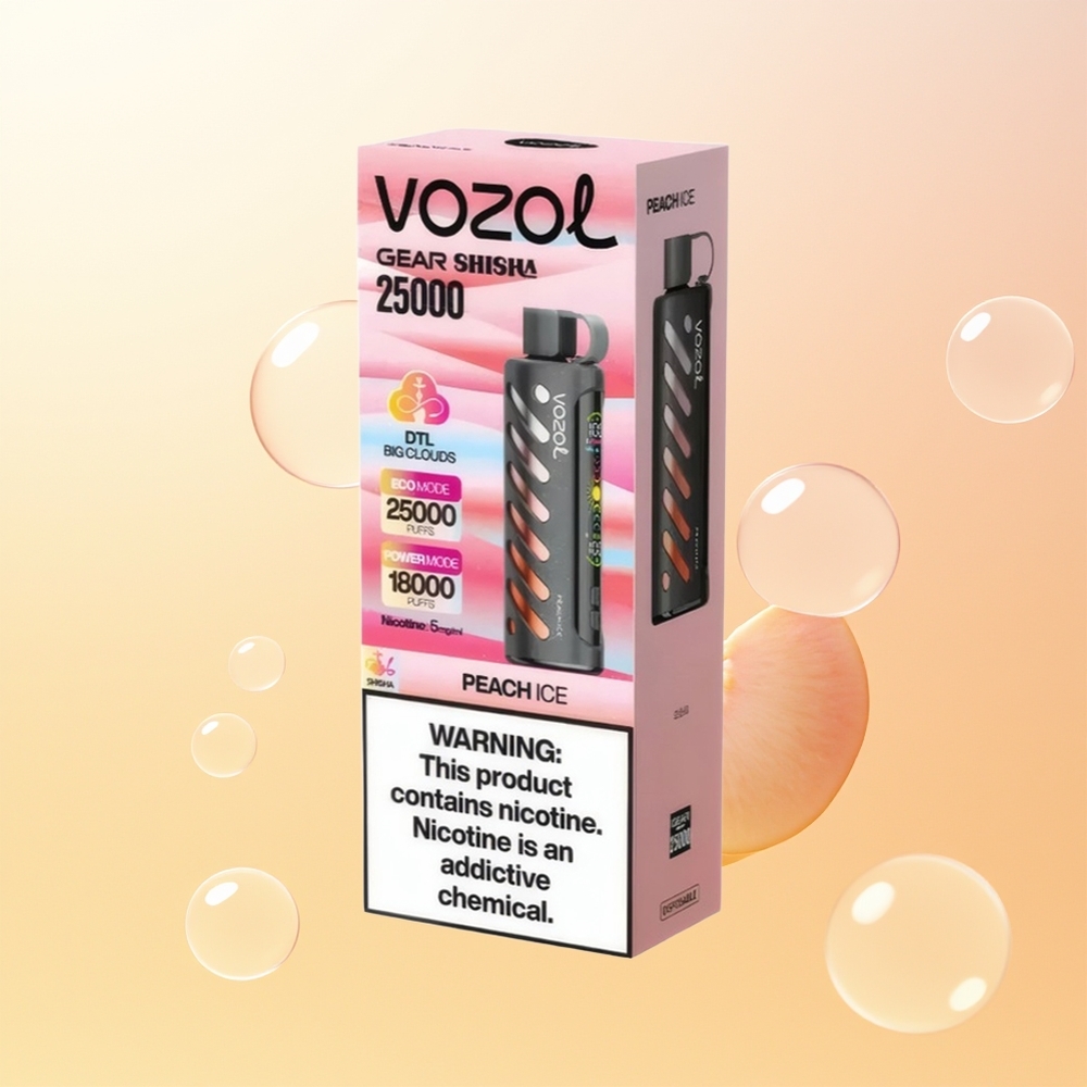 VOZOL Gear Shisha 25000 Tupakka Finland Tukku Persikka Jää SiLC Tech Dual Mesh 5mg/ml 1000mAh