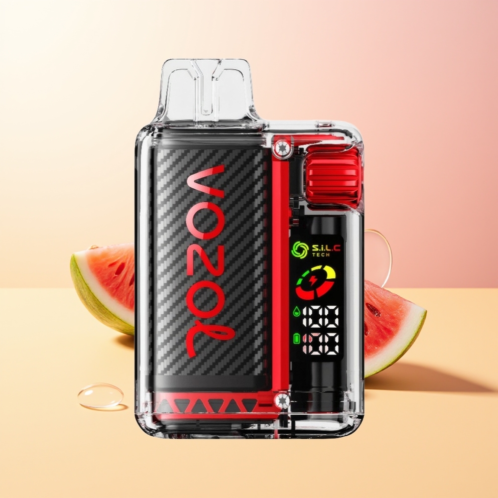 VOZOL Vista 20000 Tuhkaa Finland Tukku Vadelma-Arbuusi OLED Näyttö 650mAh Akku 2 Nikotiinia SiLC Tech Dual Mesh Käämi MCU Piiri 65 PCR Uusiutumaton Muovi 6-Tasoinen Tehosäädin