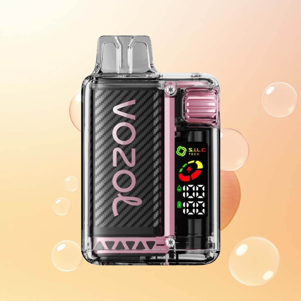 VOZOL Vista 20000 Tukku Persikka Jää OLED Näyttö MCU Piiri Uudelleenladattava 650mAh 2 Nikotiinia MTL SiLC Tech Dual Mesh Käämi 6-tasoinen Tehosäätö 65 PCR
