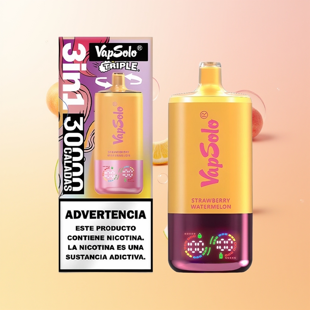 VapSolo Triple 30000 Puffs Finland Tukku Mansikka-Arbuusi  Sitruuna-Persikka 40ml Type-C