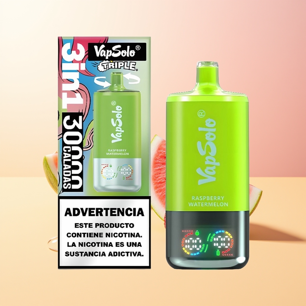 VapSolo Triple 30000 Puffs Finland Tukku Vadelma Vesimeloni 40ml 20mg/50mg Type-C 3-öljyä