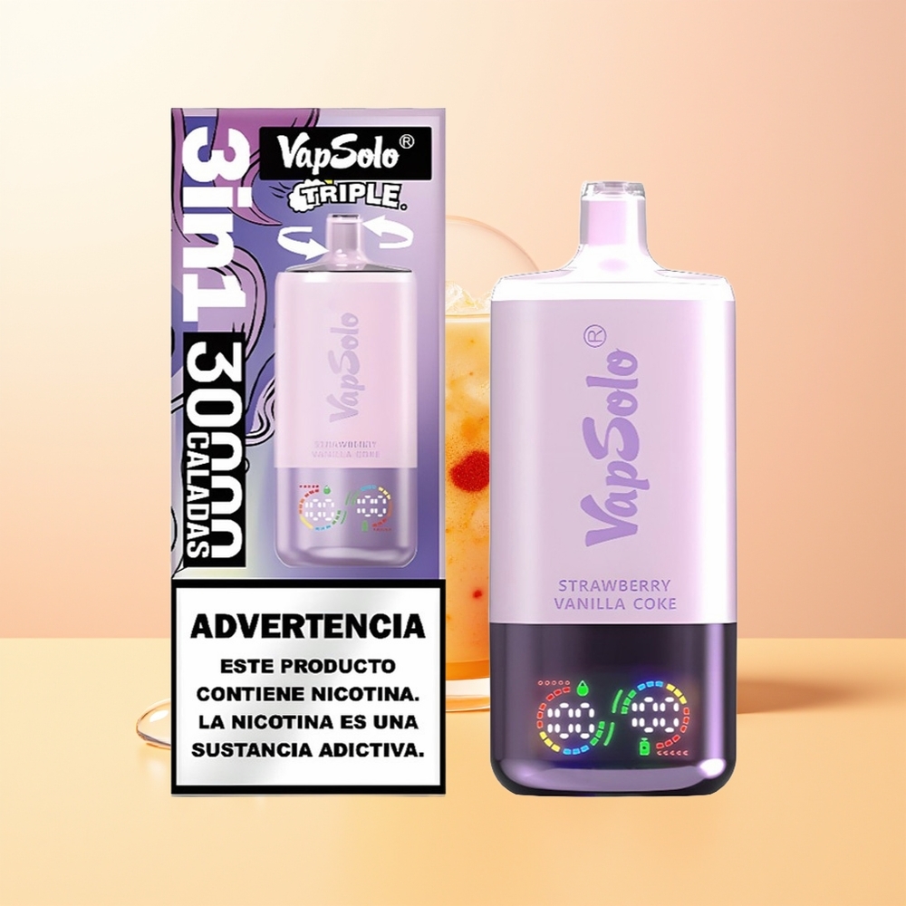 Vapsolo Triple 30000 Puffs Finland Tukku Mansikka-Vanilja-Kola 40ml 3-öljytankki Type-C