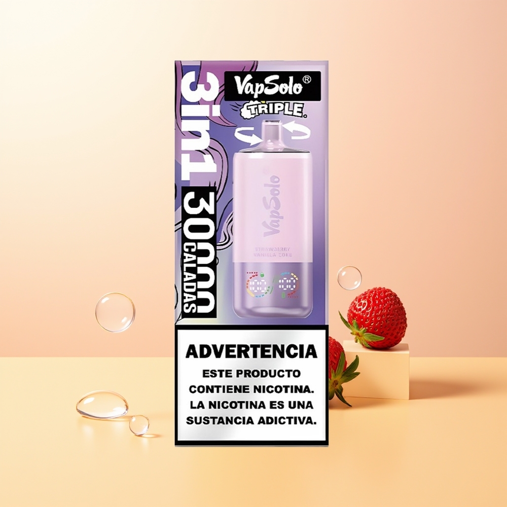 Vapsolo Triple 30000 Puffs Finland Tukku Mansikka-Vanilja-Kola 40ml 3-öljytankki Type-C