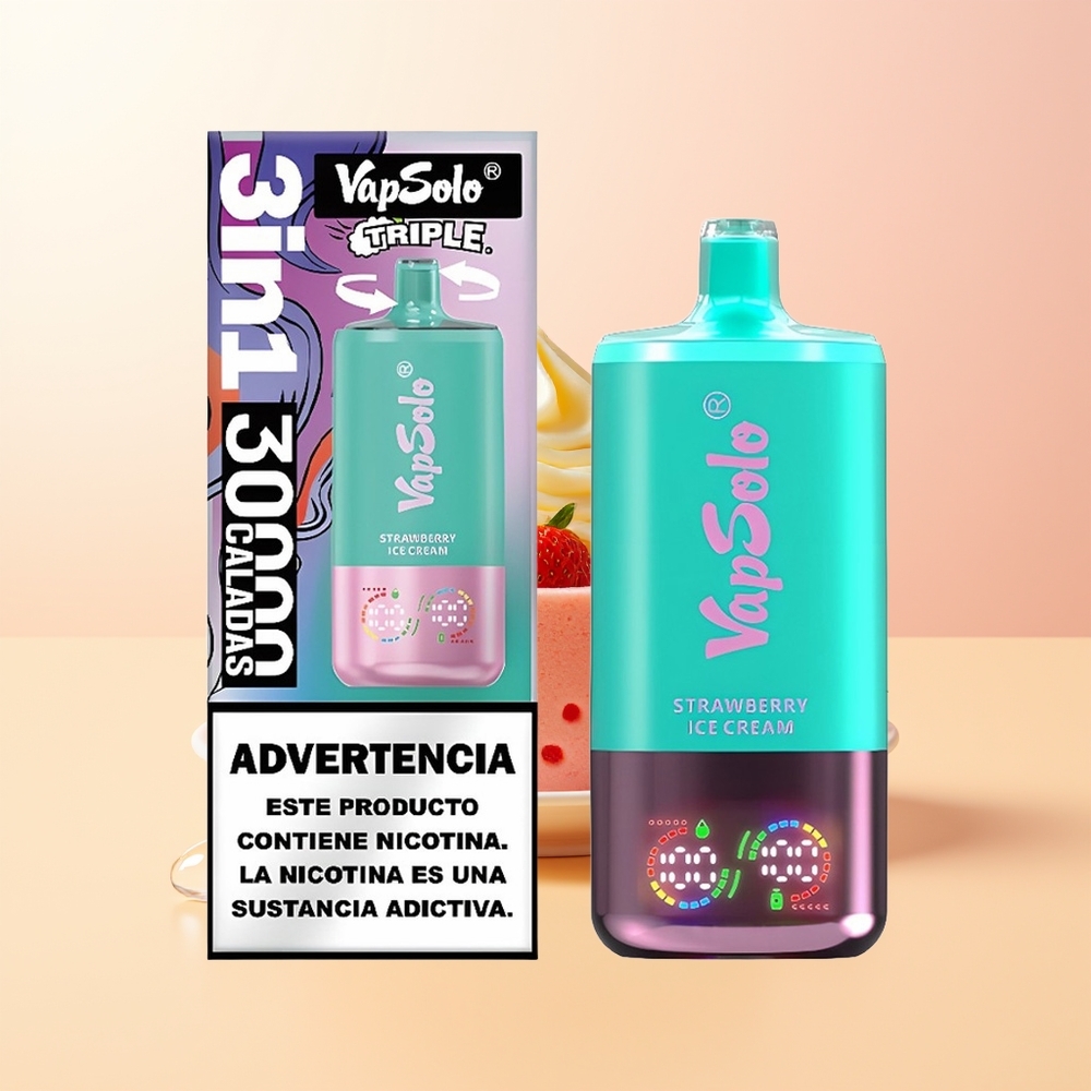 Vapsolo Triple 30000 Puffs Finland Tukku Mansikkajäätelö Type-C 40ml 20mg/ml 50mg/ml 3-tankki