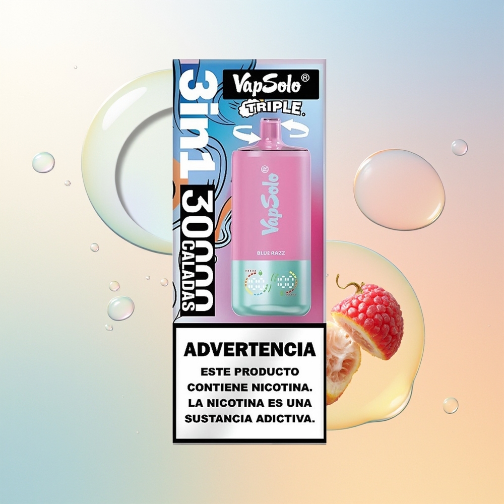 Vapsolo Triple 30000 Puffs Finland Tukku Sininen Vadelma 40ml 3-säiliö Type-C