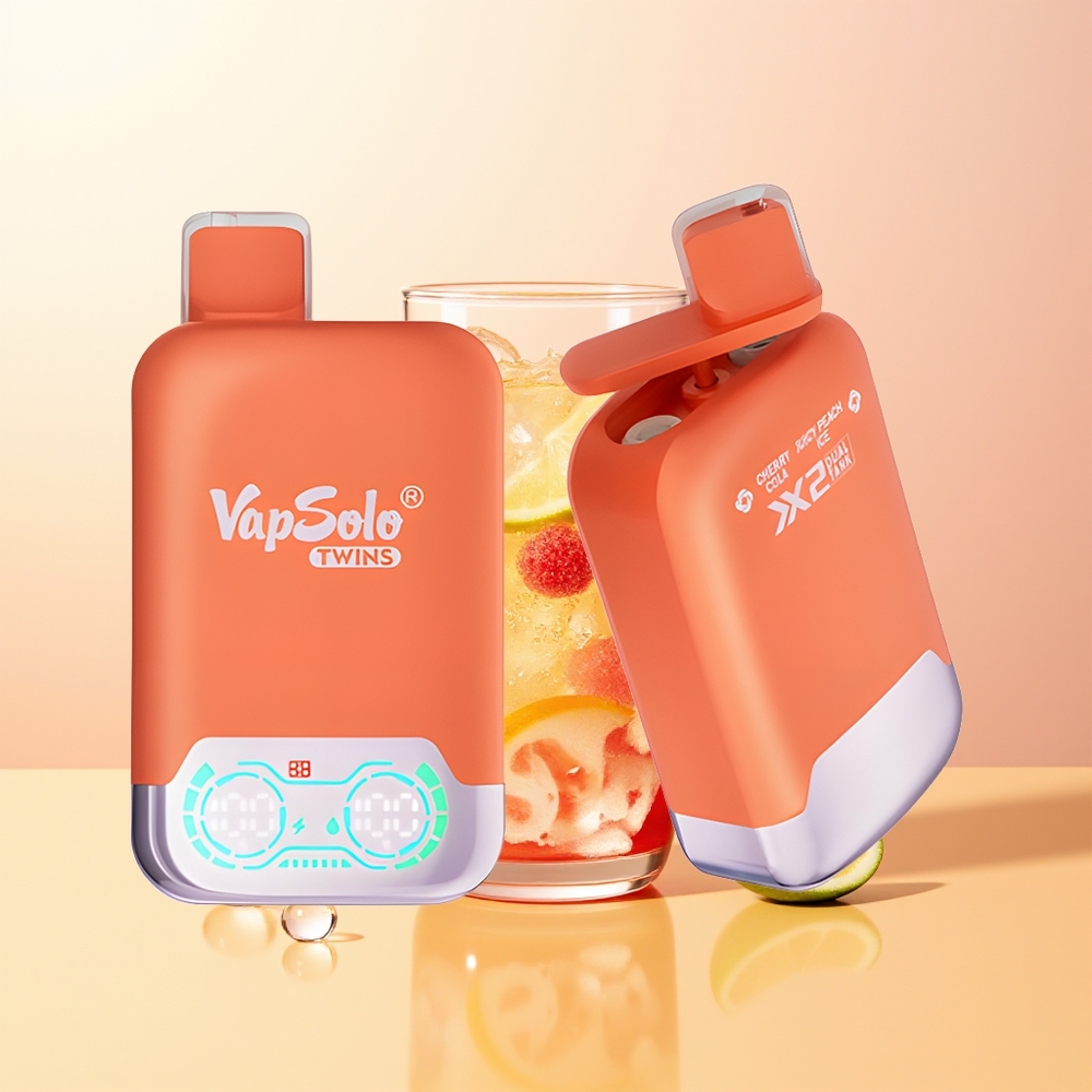 Vapsolo Twins 20000 Puffs Finland Tukku Kirsikka-Kola  Mehevä Persikka Jää + 40 ml + 2 öljysäiliötä + Type-C