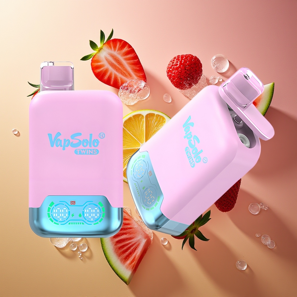 Vapsolo Twins 20000 Puffs Finland Tukku Musta Jää Lohikäärmeen Hedelmä Mansikka  Vadelma Vesimeloni 40ml 2-öljytynnyri Type-C
